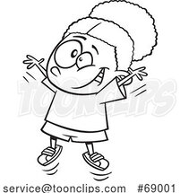 Cartoon Black and White Girl Doing Jumping Jacks by Toonaday