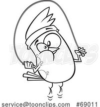 Cartoon Black and White Bird Working out with a Jump Rope by Toonaday