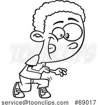 Cartoon Black and White Boy Sneaking on His Tip Toes by Toonaday