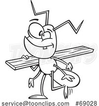 Cartoon Black and White Worker Ant Carrying Lumber by Toonaday