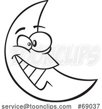 Cartoon Black and White Happy Crescent Moon by Toonaday