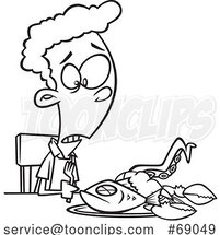 Cartoon Black and White Teen Boy with Sea Food by Toonaday