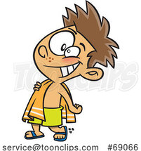 Cartoon Happy Boy Carrying a Beach Towel by Toonaday