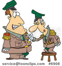 Cartoon Guy Standing on a Stool and Awarding a Medal to a Soldier by Toonaday