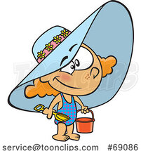 Cartoon Girl Wearing a Beach Hat and Swimsuit and Carrying a Beach Bucket by Toonaday