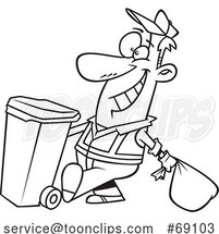 Cartoon Lineart Happy Garbage Guy by Toonaday