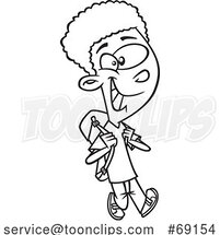Cartoon Black and White Boy Happy to Be Going Back to School by Toonaday