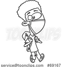 Cartoon Black and White Boy Wearing a Mask and Going Back to School by Toonaday