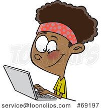 Cartoon Girl Using a Laptop Computer for Distance Learning by Toonaday