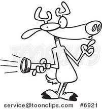 Cartoon Black and White Line Drawing of a Deer Holding a Flashlight by Toonaday