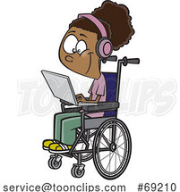 Cartoon Girl in a Wheelchair Using a Laptop Computer for Distance Learning by Toonaday
