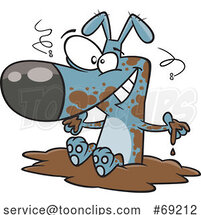 Cartoon Filthy Dog Sitting in Mud by Toonaday