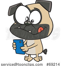 Cartoon Pug Dog Texting by Toonaday