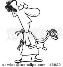 Cartoon Black and White Line Drawing of a Guy Carrying Medications by Toonaday