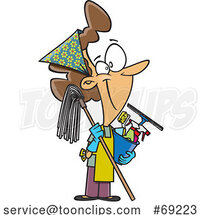 Cartoon Happy Lady Ready to Do Fall or Spring Cleaning by Toonaday