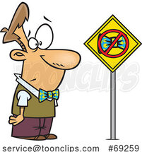 Cartoon Guy Looking at a Bowtie Ban Sign by Toonaday