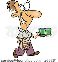Cartoon Happy Work Gofer Guy Carrying Coffee and Donuts by Toonaday