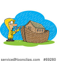 Cartoon Guy Building an Ark in the Rain by Toonaday