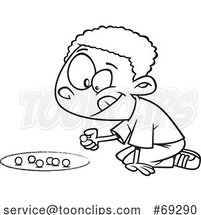 Cartoon Lineart Boy Playing with Marbles by Toonaday