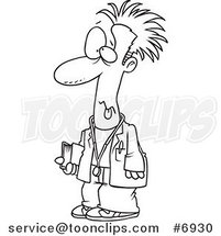 Cartoon Black and White Line Drawing of a Tired Med Student by Toonaday