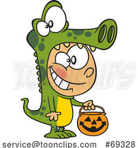 Cartoon Halloween Boy Trick or Treating in a Crocodile Costume by Toonaday