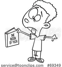 Black and White Cartoon Boy Holding the Book of Yuck by Toonaday