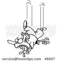 Cartoon Black and White Line Drawing of a Falling Guy by Toonaday