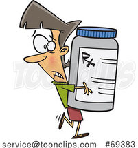 Cartoon Lady Carrykng a Huge Prescription Bottle by Toonaday