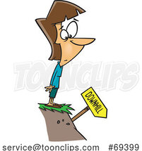 Cartoon White Lady Standing on a Cliff and Looking at a Downhill Sign by Toonaday