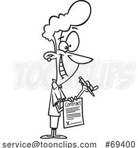 Cartoon Outline Black Lady Holding a Contractual Agreement by Toonaday