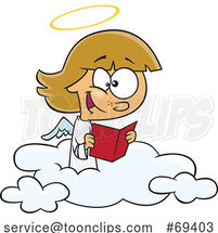 Cartoon Happy Angel Girl Reading on a Cloud by Toonaday