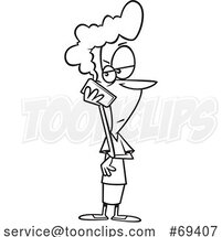 Cartoon Outline Lady Holding a Cell Phone to Her Ear and Looking Annoyed by Toonaday
