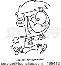 Cartoon Black and White Track and Field Boy Running by Toonaday