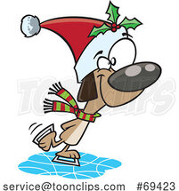Cartoon Festive Christmas Dog Ice Skating by Toonaday