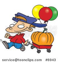 Cartoon Boy Pulling a Pumpkin in a Wagon by Toonaday