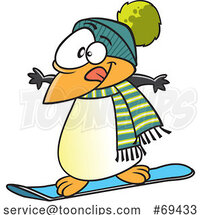 Cartoon Winter Penguin Snowboarding by Toonaday
