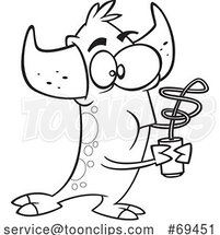 Cartoon Black and White Monster Drinking a Soda Through a Twisty Straw by Toonaday