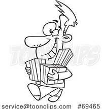 Cartoon Black and White Jolly Guy Carrying Christmas Gifts by Toonaday
