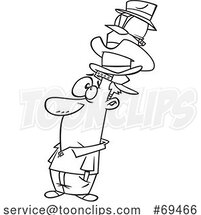 Cartoon Black and White Guy Wearing Many Hats by Toonaday