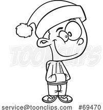Cartoon Black and White Boy Wearing a Santa Hat by Toonaday