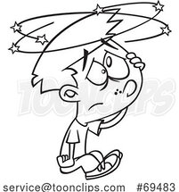 Cartoon Black and White Boy Seeing Stars by Toonaday