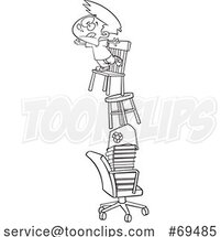 Cartoon Black and White Boy Reaching from a Tall Stack by Toonaday