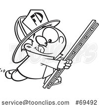 Cartoon Black and White Boy Fireman with a Ladder by Toonaday