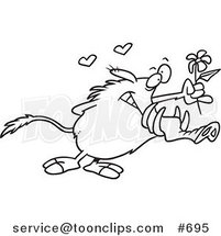 Cartoon Line Art Design of a Sweet Warthog Holding out a Flower by Toonaday