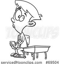 Cartoon Black and White Boy Sneaking a Text in Class by Toonaday