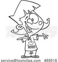 Cartoon Black and White Girl Wearing an I Love Theater Shirt by Toonaday