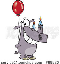 Cartoon Birthday Rhinoceros with Candle Horns and a Balloon by Toonaday