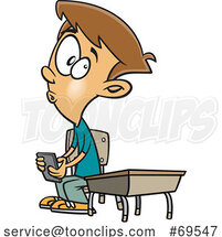 Cartoon Boy Sneaking a Text in Class by Toonaday