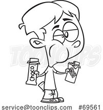 Cartoon Black and White Boy Eating Two Chocolate Bars at Once by Toonaday