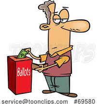 Cartoon Voter Holding His Wallet and Putting Cash in a Ballot Box by Toonaday